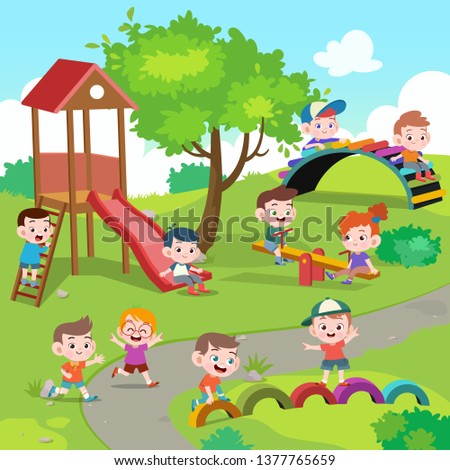 kids children playing playground vector illustration