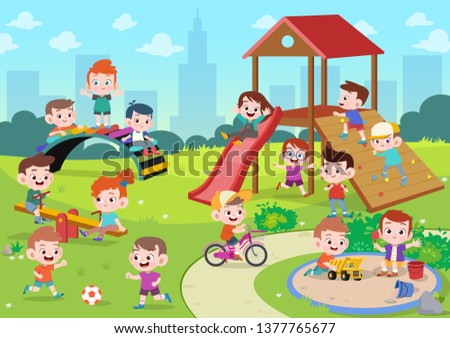 kids children playing playground vector illustration