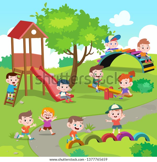 Kids Children Playing Playground Vector Illustration Stock Vector ...