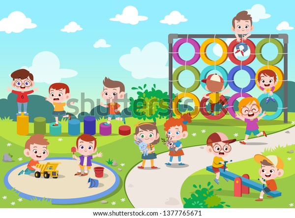 Kids Children Playing Playground Vector Illustration Stock Vector ...