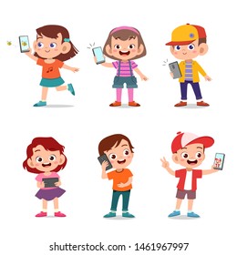 kids children with smartphone vector