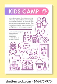 Kids, children summer camp brochure template layout. Flyer, booklet, leaflet print design with linear illustrations. Vector page layouts for magazines, annual reports, advertising posters