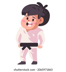 kids children using white kimono will attrack martial arts jarate black belt modern isolated background vector illustration