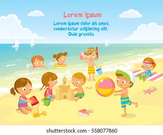Kids at the children's camp with summer landscape