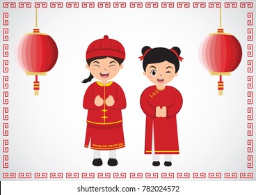 Kids and Chinese new year background