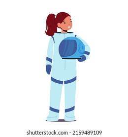 Kids Choose Astronaut Profession. What I Want to Be When Grow Up Concept. Child Girl Character in Space Suit and Helmet. Cosmonaut Occupation, Child Education. Cartoon People Vector Illustration