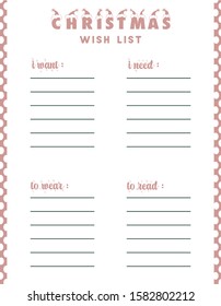 Kids Christmas Wish List,  I want, I need, To wear, to read