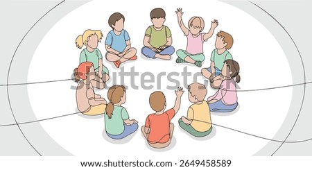 Kids in a Circle Time Sharing, Playing, Interacting and Learning Together in a Group Setting with Expressive Body Language