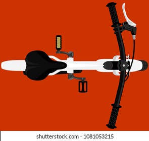 Kid's classic white frame bicycle with black bar and seat top view isolated color vector illustration