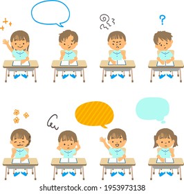 Kids in classroom vector illustration set