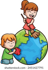 Niños limpiando la Ilustración vectorial de tierra