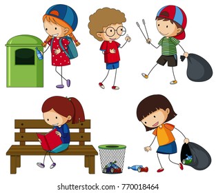 Set Kids Volunteering Cleaning Illustration Stock Vector (Royalty Free ...