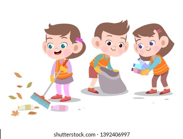 Kids Cleaning Vector Illustration Isolated