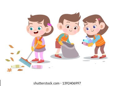 kids cleaning vector illustration isolated