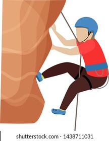 Kids Climbing Vector Climber Children Character Climbs Rock Mountain Wall Or Mountainous Cliff Illustration Mountaineering Set Of Child In Extreme Sport Mountaineer Isolated On White Background