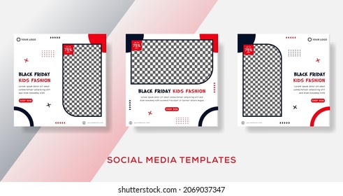 Kids clothes banner template post for black friday fashion sale premium vector