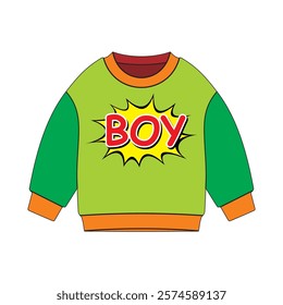 Kids clothes jacket design. Long sleeve with boy text and splash background.