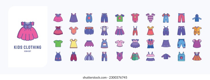 Kids Clothing and dress, including icons like Short, pants, short, and more