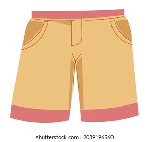 Kids clothing and fashionable models, isolated shorts with pockets. Comfortable sporty outerwear for boys and girls. Modern outfit for outdoors in summer, casual look fabric. Vector in flat style