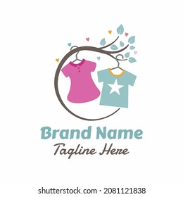 kids clothing store logo with clothes hanging on a branch