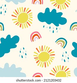 kids cloud sun and rainbow nursery pattern