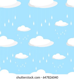 Kids Clouds with rain on the sky Vector Seamless Pattern.