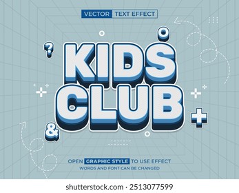 kids club editable text, font effect, 3d text for title