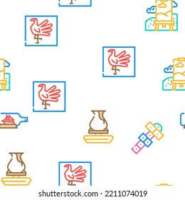Kids Club Hobby Funny Occupation vector seamless pattern thin line illustration