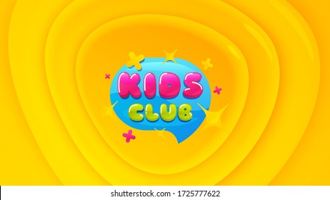 Kids club icon. Geometric plastic design banner. Fun playing zone banner. Children games party area icon. Orange shape background. Promotional plastic flyer design. Kids club promotion banner. Vector