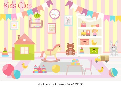 Kids club  illustration. Flat design. Playroom for kids.
