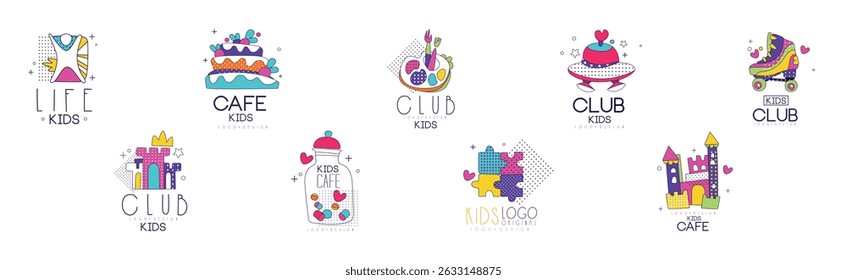 Kids Club and Land Colorful Logo and Label Vector Set