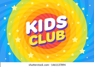 Kids club letter sign poster vector illustration in rainbow swirl cosmos space background.