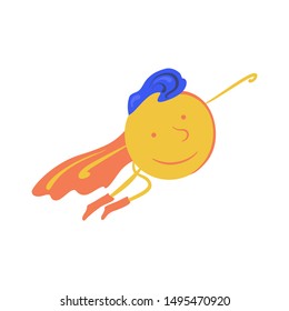 Kids club logo. Funny sports character. Superhero flying. Vector illustration in cartoon style.