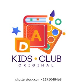 Kids club logo original, colorful creative label template, science education curricular club badge vector Illustration on a white background