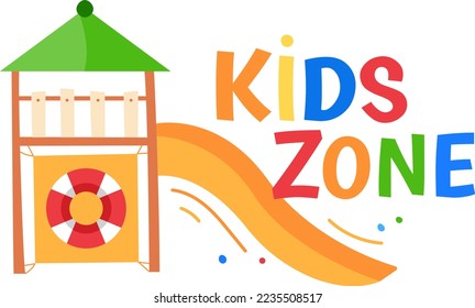 Kids club zone logo, education game area, recreation label, kid leisure, playground, design, cartoon style vector illustration.