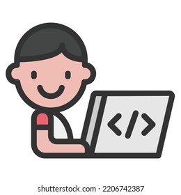 Kids Coding Icon Line Color Vector Illustration