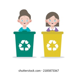 kids collect rubbish for recycling, Child Segregating Trash, recycling trash, Save the World, recycling isolated on white backgrounds vector Illustration