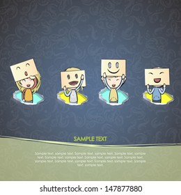 kids collection of children with multiple face over vintage background. Vector design. 