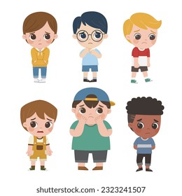 Kids collection of emotions. Different cute kids in various expressions and gesture set. 