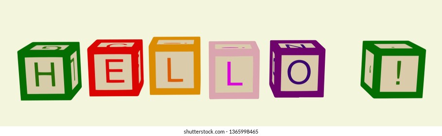 Kids color cubes with letters. Hello. Vector.