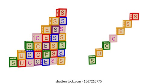Kids color cubes with letters. Success. For business and life. Stairs. Vector.