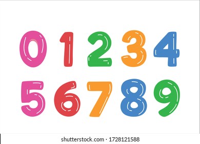 Kids Colored Cartoon Number Set. Vector set of 1-9 digit baby icons. school Mathematical Symbols. 