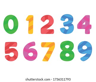 Kids Colored Cartoon Number Set. Vector set of 1-9 digit baby icons. school Mathematical Symbols.
