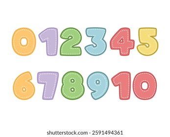 Kids colored cartoon numbers 0 to 9 vector design isolated white background.