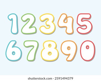 Kids colored cartoon numbers 0 to 9 vector design isolated white background.