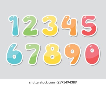 Kids colored cartoon numbers 0 to 9 vector design isolated white background.