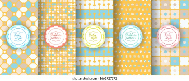 Kids colorful seamless pattern. Cute Baby pattern design. Suitable for childrens fashion, summer, spring collections of textiles, scrapbooking paper, packaging, templates invitations. Vector