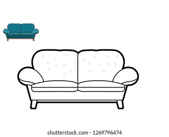 kids coloring book, cartoon sofa vector