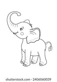 Kids Coloring Book for Children. Cartoon Animal Elephant. Vector illustration. Monochrome animal illustration for design zoo.