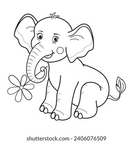 Kids Coloring Book for Children. Cartoon Animal Elephant. Vector illustration. 